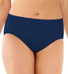 Banish panty lines with this comfortable, non-clingy and nearly seamless panty. Legs are also cut high for a flattering look. Made of nylon/spandex knit. Stretch waistband for custom fit. Covered elastic along leg openings further tailors fit to your body. Mid rise. Moderate rear coverage. Knit-in crotch for comfort. Tagless to help prevent chafing. Bali Women's One Smooth U All-Around Smoothing Hi-Cut Panty in Blue (2362) | Size 7 | HerRoom.com Elastic Seamless Brief Bottoms, Comfort Stretch Seamless Solid Bottoms, Solid Seamless Comfort Stretch Bottoms, Blue Stretch Smoothing Bottoms, Blue Seamless Full Coverage Bottoms, Blue Stretch Bottoms With Smoothing Detail, Comfort Stretch Smoothing No-show Bottoms, Elastic Seamless Solid Bottoms, Solid Seamless 4-way Stretch Bottoms