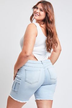 Q Celeste Blue Cargo Bermuda Shorts, Ymi Jeans, Curve Fashion, Curvy Women Jeans, Women Cargos, Feel Pretty, Denim Short, Low Waisted, Heeled Sandals