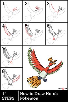 step by step instructions to draw a pokemon bird