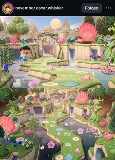 an image of a cartoon scene with mermaids in the water and other things on the ground