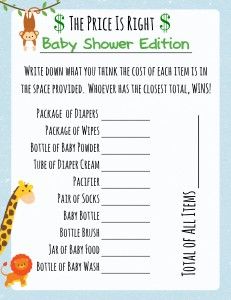 the price is right baby shower game with an image of a koala bear on it