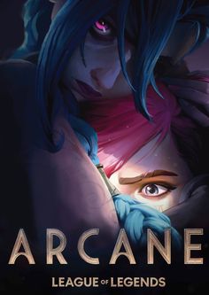 the cover for arcane league of legends, featuring an image of a woman with blue