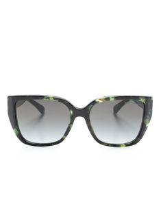 jade green/dark green acetate tortoiseshell effect gold-tone logo plaque gradient lenses square frame straight arms curved tips These glasses come with a protective case.