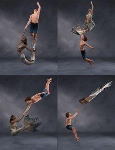 multiple shots of a man in the air with wings