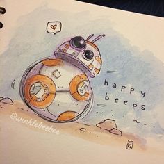 a drawing of a bbg character with the words happy beeps written on it