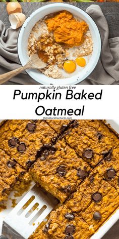 pumpkin baked oatmeal with chocolate chips and eggs