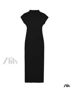 Zlily - Classic Cotton Midi Dress featuring Round Neck and Short Sleeves - Style 2335167 Chic Black High Neck Maxi Dress, High Neck Black Maxi Dress For Date Night, Sleeves Style, Cotton Midi Dress, Mid Length Skirts, Types Of Collars, Skirt Length, Mid Length, Stand Up