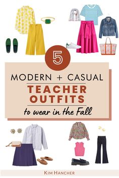 This posts provides casual, trendy, and modern teacher fall outfit ideas for the upcoming school year! From the different kinds of clothes teachers should wear to where to shop, find cute teacher outfit ideas and casual Friday looks as well as how to execute outfit ideas early fall! Stylish and cute outfits for elementary, middle school and high school teachers. Casual Teacher Outfits, Affordable Work Clothes, Spring Teacher Outfits