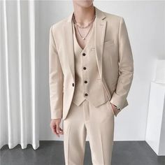 [xlmodel]-[photo]-[0000] Product Photos Wiaofellas Men Suit 3 Pieces Solid Color Slim Fitting For Business Leisure Commercial Wedding And Banquet Dresses Jacket Vest With Pantswindow.adminAccountId=234751579; Mens Dress Jackets, Homecoming Outfits For Guys, Mens Casual Suits, Black Men Fashion Urban, Fitted Blazer Jacket, Homecoming Outfits, Banquet Dresses, Men Suit, Slim Fit Blazers