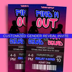 two flyers for an event with the words fun in out on them and purple background