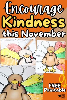 an orange background with two pictures of turkeys and the words, engage kindness this november