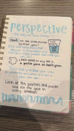 a notepad with writing on it that says perspective