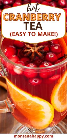 cranberry tea in a glass mug with orange slices