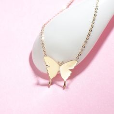 14K Real Yellow Gold Dainty Minimalist Butterfly Charm Necklace 14k Gold Butterfly Necklace, Minimalist Butterfly, Flying Butterfly, Dainty Initial Necklace, Butterfly Necklace Gold, Small Butterfly, 14k Yellow Gold Necklace, Name Necklaces, Necklace Layered