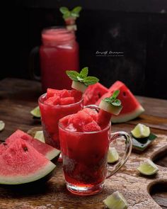 watermelon juice with mint garnish in glasses