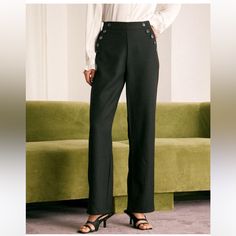 Questions? Leave A Comment Below! Item Different From Model Same Style Casual High Waist Dress Pants With Buttons, Office Wide Leg Dress Pants With Buttons, Non-stretch Dress Pants With Button Closure For Work, High Waist Wide Leg Pants With Buttons For Office, Elegant Office Dress Pants With Buttons, Chic Wide Leg Pants With Buttons For Spring, Straight Dress Pants With Button Closure For Work, Non-stretch High-waisted Pants With Buttons, Chic Spring Wide Leg Pants With Buttons