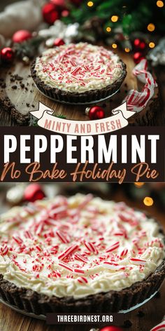 peppermint no bake holiday pie with text overlay