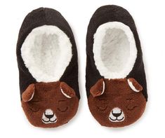 A sleeping bear adorns the front of this charming pair of slipper socks. They're perfect for wearing around the house on chilly days or before bed. The boot silhouette ensures a snug fit, while plush lining surrounds toes in cozy softness. Bear Slippers, Sleeping Bear, Big Lots, Bear Design, Slipper Socks, Before Bed, Snug Fit, The House, Shoe Accessories