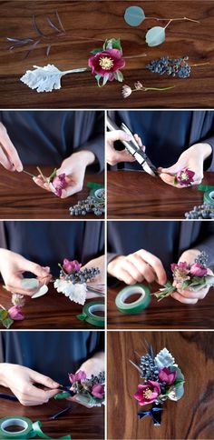 the process of making flower arrangements with scissors