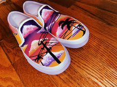 Handpainted sunset shoes Sunset Shoes Painted, Custom Shoes, Slip On Sneaker, Athletic Shoes, Shoes Sneakers, Slip On, Hand Painted, Sneakers, Etsy Uk