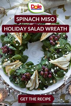 spinach miso holiday salad wreath on a plate