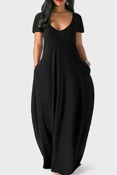 Plus Size Long Dresses, Maxi Dress With Pockets, Vogue Dress, Vestido Plus Size, Dress Sleeve Styles, Solid Color Dress, Long Sleeve Short Dress, Loose Outfit, Color Dress