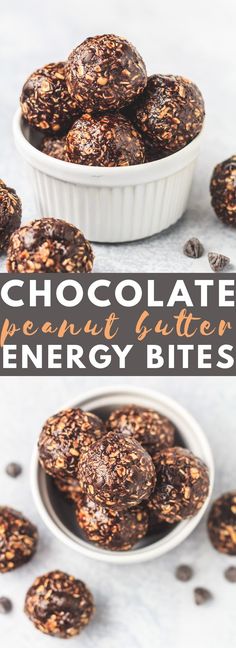 chocolate peanut butter energy bites in a bowl