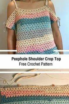 a crocheted bag with the words peephole shoulder crop top free crochet pattern