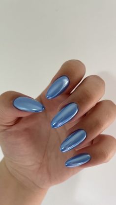 Blue Chrome Nails, Trendy Shades, Chrome Nails Designs, Blue Chrome, Pearl Nails, Blue Nail, Minimalist Nails, Dream Nails, Classy Nails