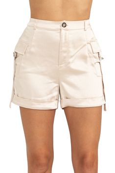 Live the Life of Luxury with these lavish shorts! Crafted from a champagne silk blend, these sassy cargo style shorts show off a stretch waistline and a cargo pocket that will keep you stocked up on (style) supplies during all your chic adventures. Get ready to bring your wardrobe to the next level of glam! 95% Polyester 5% Spandex Model 5'7'' SIZE CHEST WAIST HIPS XS 0-2 32-34 24-25 34-35 S 4-6 34-34 26-27 36-37 M 8-10 36-37 28-29 38-39 L 12-14 38-40 30-32 41-43 XL 16-18 40-42 34-36 44 Life Of Luxury, Style Shorts, Cargo Style, Cargo Pocket, Love At First Sight, Luxury Life, Next Level, Cargo Shorts, The Next