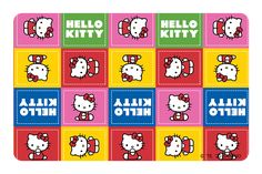 a hello kitty credit card with the words hello kitty in different colors and designs on it