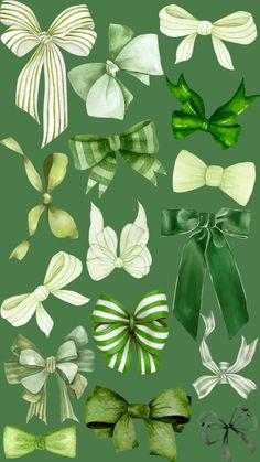 green and white bows on a green background