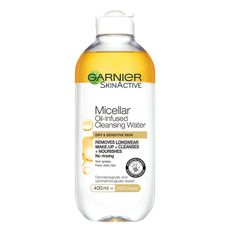 Garnier Micellar Water Oil Infused Facial Cleanser and Makeup Remover 400ml - LOOKFANTASTIC Garnier Micellar Water, Garnier Micellar Cleansing Water, Gentle Face Cleanser, Everyday Skin Care Routine, Garnier Micellar, Home Remedies For Skin, Cleansing Water