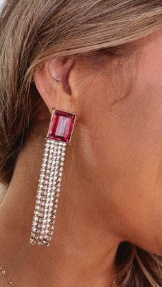 The most elegant piece to elevate any look! Dangle style Rhinestone tassels Pink gemstone Post backing Everyday Chic, Pink Gemstones, Accessories Jewelry Earrings, Chic Boutique, Tassels, Jewelry Accessories, Dangle Earrings, Jewelry Earrings, Gemstones