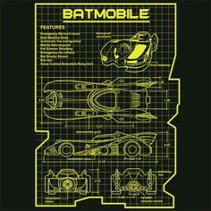 the batmobile blueprint is shown in yellow