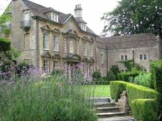 a large house surrounded by lush green plants