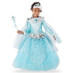 Ice-blue, elaborate princess dress will warm your heart. Hugely popular for design and dress-up versatility in never-ending magical adventures. Includes 3 pieces: Snowflake-frosted dress with multi-layer skirt, faux-fur trimmed sleeves and sequin-trimmed sleeve drapes Jeweled tiara Filigree wand Specifications: Costumes available in child sizes 3/4, 5/6 and 7/8 For ages 3 yrs + Designed for child sizes 3-8 Easy to put on and easy to wear Cotton, polyester and/or nylon fabrics; plastic accessories Meets all applicable toy safety regulations and standards Shipping weight: approx. 1.1 lbs (0.50 kg) Military Costume Halloween, Princess Halloween, Military Costumes, Princess Halloween Costume, Warrior Costume, Layer Skirt, Up Costumes, Princess Costume, Dress Up Costumes