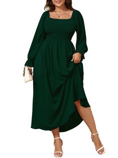 PRICES MAY VARY. Material: Plus Size Dress Is Crafted From Soft Fabric That Feels Gentle And Breathable Against Your Skin, Perfect For Spring Fall And Winter. XL(US 16-18), 2XL(US 18-20), 3XL(US 22-24), 4XL(US 26) Feature: Plus Size Maxi Dress / Dresses For Women 2024 / Plus Size Dresses for Curvy Women / Long Sleeve Dress / Square Neck Long Dress For Women / Smocked Dresses / High Waist A-Line Dress / Flowy Boho Dress For Women / Swing Dress For Women / Fit And Flared Dress For Women / Elastic A Line Fall Dresses, Plus Size Winter Dresses Formal, Plus Size Winter Dress Outfits, Forest Green Family Picture Outfits, Plus Size Dresses To Wear To A Wedding, Plus Size Christmas Outfit Party, Plus Size Holiday Outfits, Wedding Guest Dress Curvy, Plus Size Christmas Outfit