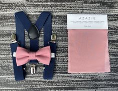 "Your special guy will look the best when he shows up in his dusty rose bow tie and matching navy suspenders! A great set for groomsman, best man or ring bearers! This bow tie & suspenders set is a great choice for family photos, wedding, ring bearer outfit, Quinceañera, prom, homecoming, in family and engagement photos , birthday celebration or any other special occasion. We offer FREE COLOR SAMPLES - you can request them before purchase . BABY size : 0-9 months -BOW TIE - 2.9\" inches (7.5 cm Navy Blue Ring Bearer Outfit, Ring Bearer Outfit Navy, Best Man Outfit, Dusty Rose Bow Tie, Boho Wedding Groomsmen, Men Wedding Accessories, Groom Suspenders, Rustic Ring Bearers, Ring Bearer Boy