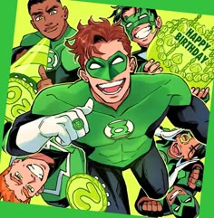 the green lantern is surrounded by other characters