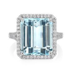 Natural Aquamarine 9.45 carats set in 14K White Gold Ring with 0.38 carats Diamonds Detailed Ring, Aquamarine Gemstone, Aquamarine Rings, Aquamarine Blue, 14k White Gold Ring, Natural Aquamarine, Light Blue Color, Diamond Sizes, Aquamarine