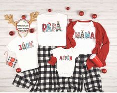 Celebrate your Christmas Holiday in style with matching personalized t-shirts or the whole family! These cute matching Family Christmas Shirts will be the perfect choice for your family Christmas photos, Christmas parties or just for hanging out with your favorite people!    ♡ Each shirt is sold separately  - SHIRT COLOR - White  SHIRT DETAILS *  100% Soft cotton tees (fiber content may vary for different colors) *  Adult shirt Gildan Softstyle / Unisex *  Youth, Toddler and Baby Tees vary Bella+Canvas, Rabbit Skins, LAT, and Gildan, all are super soft. *  Design is printed directly onto garment using eco friendly pigmented inks that absorb into the material lasting longer than vinyl iron-ons (we never use vinyl). *  Looking for a different size or color? Message us! COLOR - DISCLAIMER ✦ A Gingerbread Family, Christmas Family Shirt, Reindeer Shirt, New Years Shirts, Santa Shirts, Family Tees, Merry Christmas Shirts, Family Christmas Shirts, Family Shirt