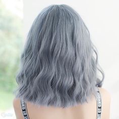 Blue Grey Hair, Korean Hair Color, Hairstyle Short, Packing Bags, Blue Wig, Gray Gradient, Human Wigs, Short Wavy, Hair Color Blue