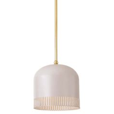 a white and gold pendant light hanging from a ceiling