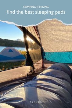 the inside of a tent with text reading camping and hiking find the best sleeping pads