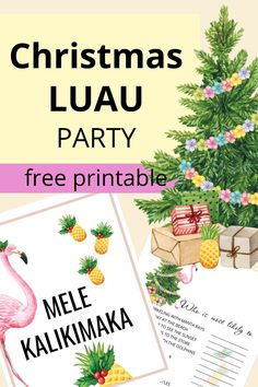 christmas luau party with pineapples, pineapples and flamingos on it