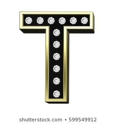 the letter t is made up of black and gold with white diamonds on each side