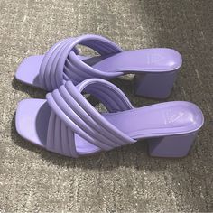 Block Heeled Sandals, New, No Box. Summer Purple Mules, Spring Season Purple Open Toe Mules, Spring Purple Open Toe Mules, Purple Summer Mules, Casual Purple High Heel Sandals, Purple Sandals With Padded Heel For Summer, Trendy Purple Block Heel Sandals, Purple Block Heel Sandals In Synthetic, Purple Block Heel Sandals In Synthetic Material