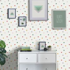 A fun polka dot design with a rainbow coloured spots on a white background. Branded Wallpaper, Walker Wallpaper, Next Wallpaper, A Street Prints, Jungle Wall, Mulberry Home, Mini Moderns, Bright Wallpaper, Nina Campbell