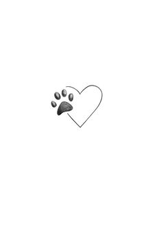 a black and white drawing of a heart with paw prints